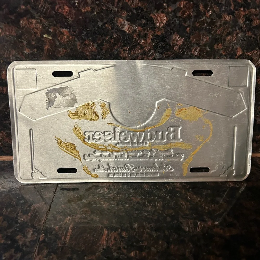 BUDWEISER ANHEUSER BUSCH BEER ADVERTISING BOOSTER LICENSE PLATE BAR SIGN…